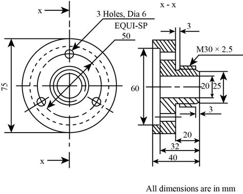 machine parts drawing with dimensions